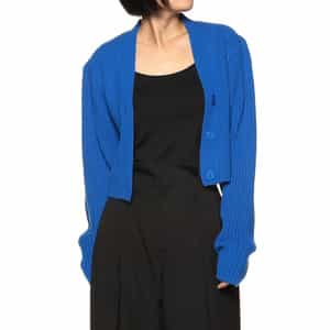 Vネック クロップド リブニットカーディガン