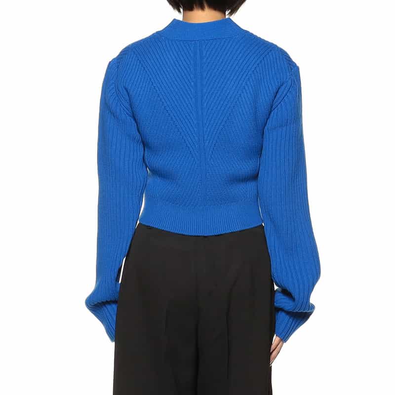 BARNEYS NEW YORK Vネック クロップド リブニットカーディガン BLUE