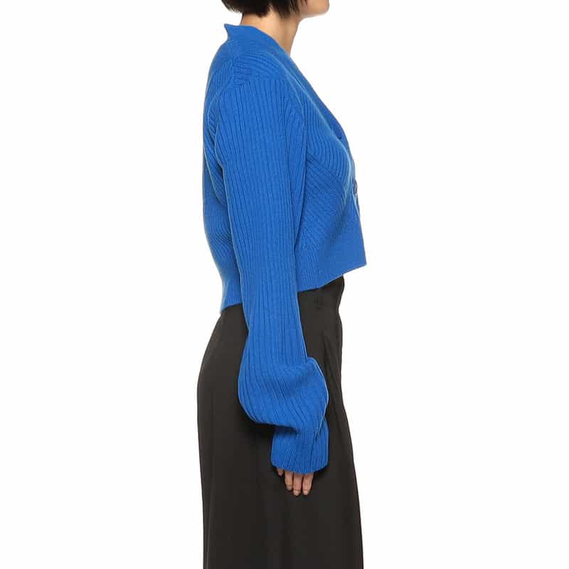 BARNEYS NEW YORK Vネック クロップド リブニットカーディガン BLUE