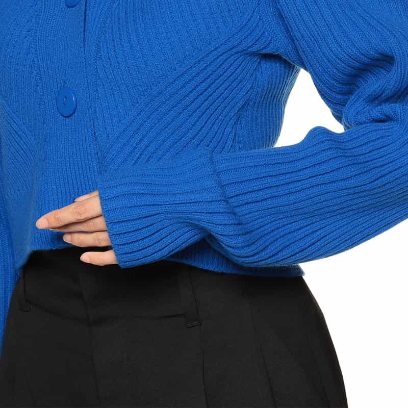 BARNEYS NEW YORK Vネック クロップド リブニットカーディガン BLUE