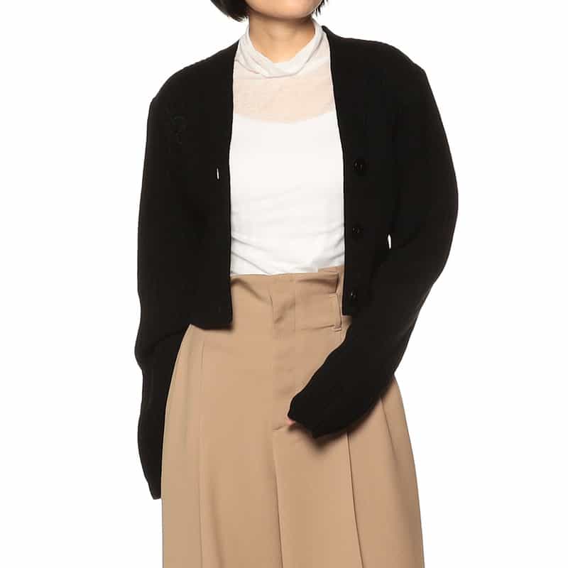 BARNEYS NEW YORK Vネック クロップド リブニットカーディガン BLACK