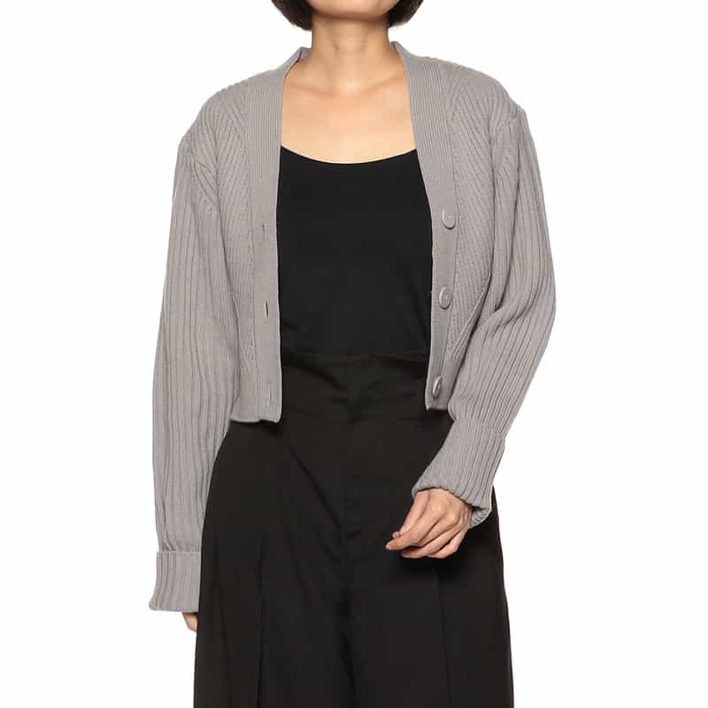 BARNEYS NEW YORK Vネック クロップド リブニットカーディガン GRAY