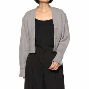 Vネック クロップド リブニットカーディガン