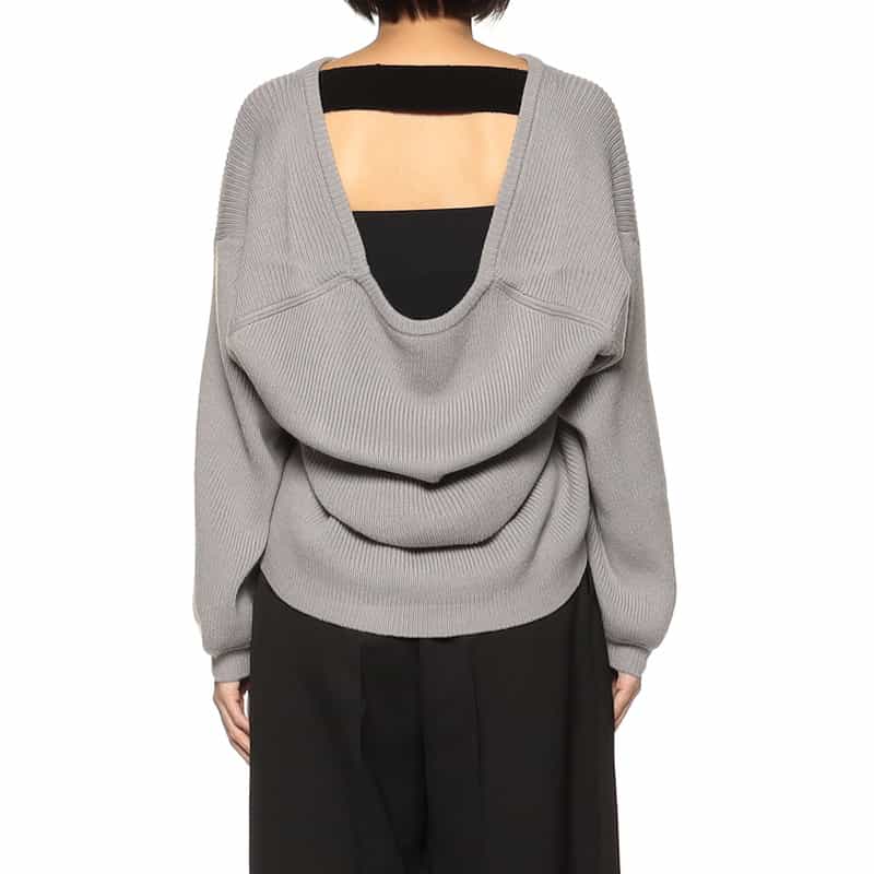 BARNEYS NEW YORK バックオープン ニットプルオーバー GRAY