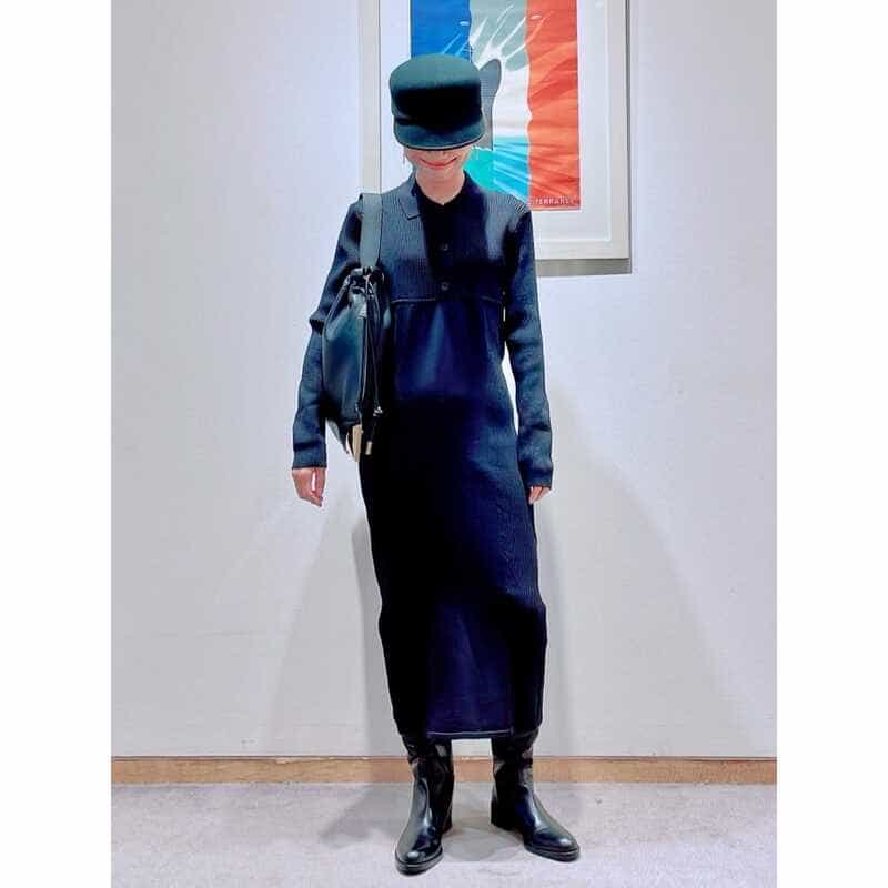 BARNEYS NEW YORK ポロニット ドレス BLACK