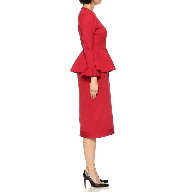 BARNEYS NEW YORK ペプラム ロングスリーブ ニット ドレス RED