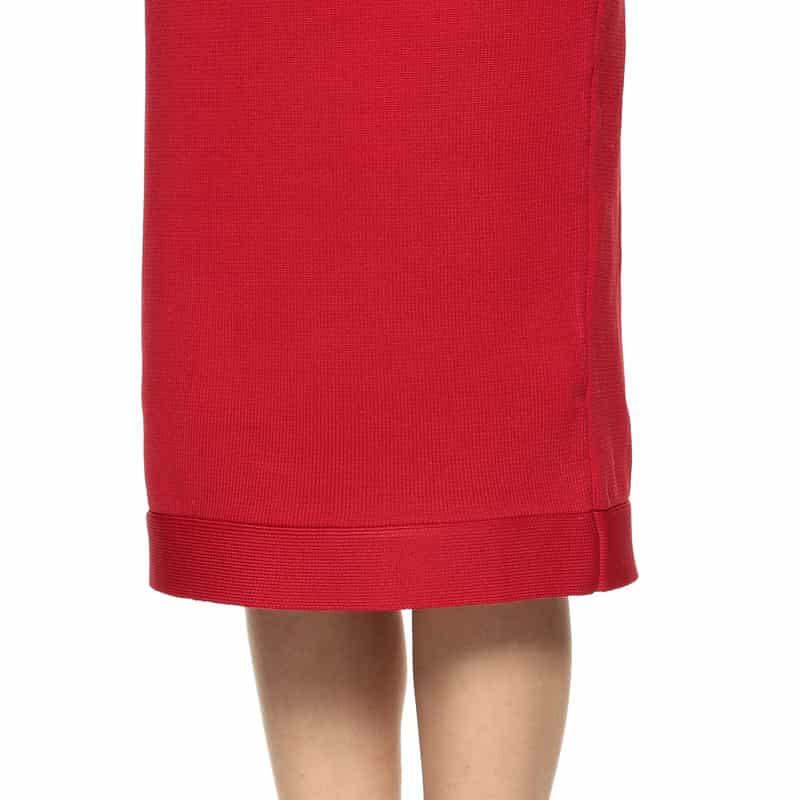 BARNEYS NEW YORK ペプラム ロングスリーブ ニット ドレス RED