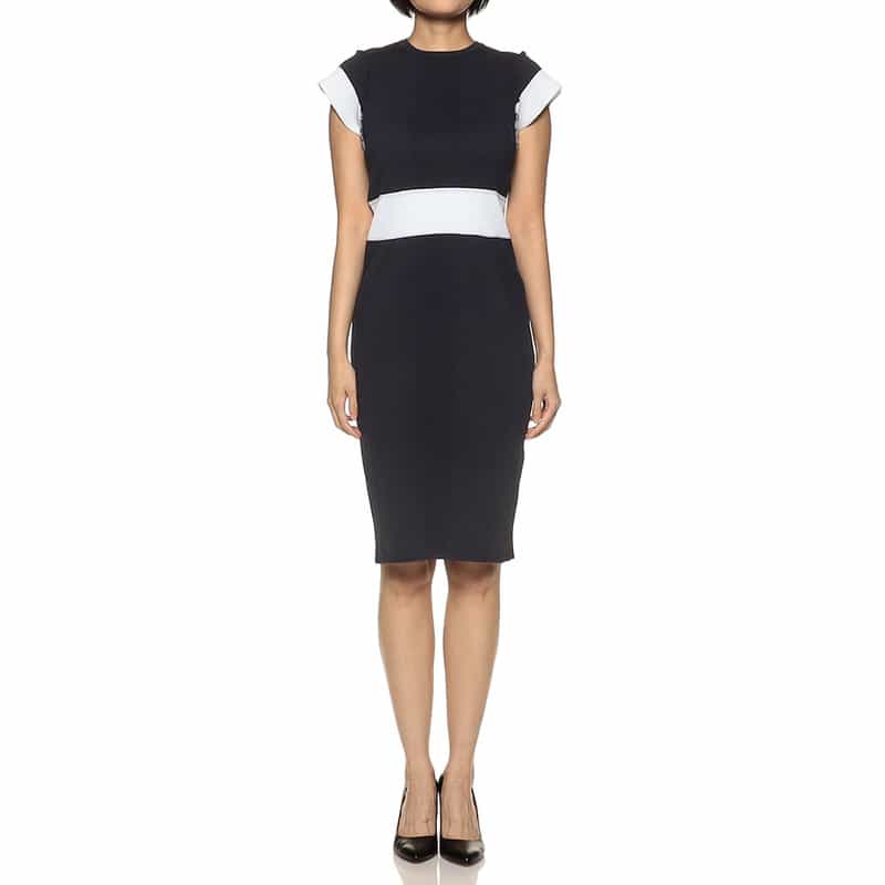 BARNEYS NEW YORK ランダム リブニット ドレス NAVY