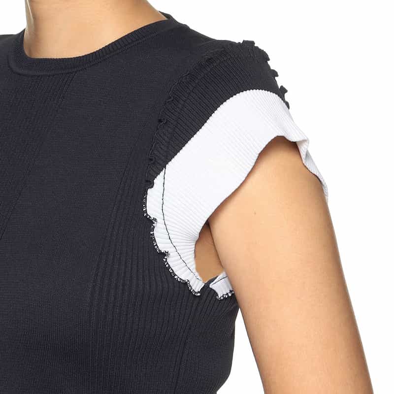 BARNEYS NEW YORK ランダム リブニット ドレス NAVY