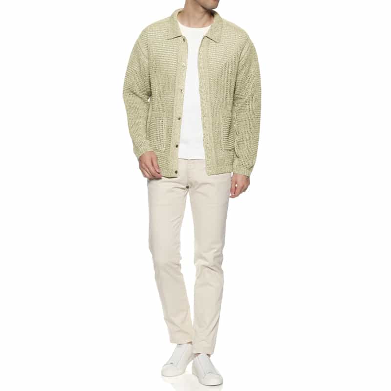 YOKE コットン素材メッシュニットカーディガン WHITE