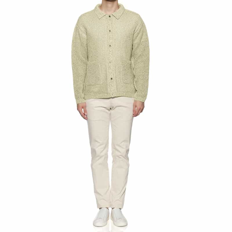 YOKE コットン素材メッシュニットカーディガン WHITE