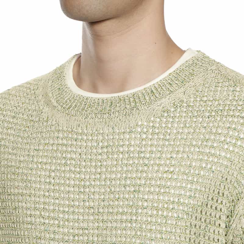 YOKE コットン素材メッシュニットプルオーバー WHITE