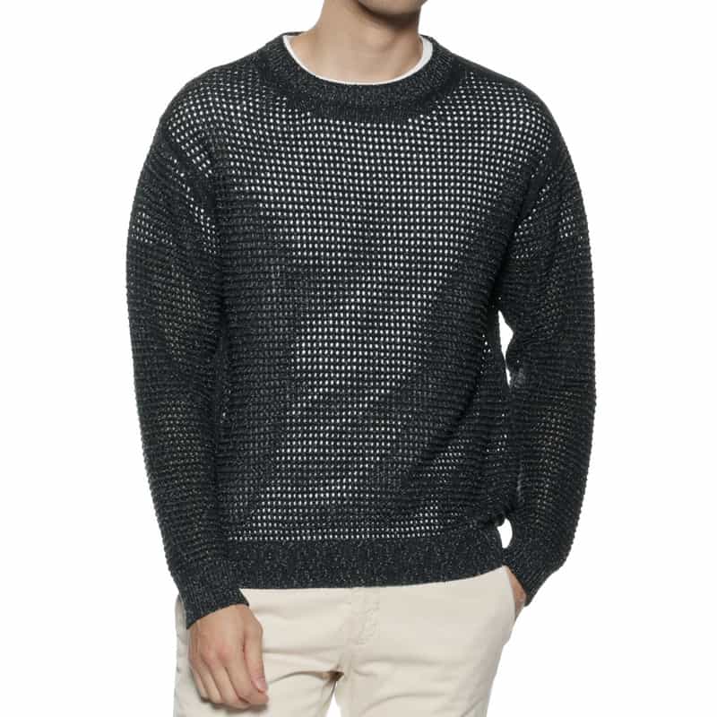 YOKE コットン素材メッシュニットプルオーバー BLACK