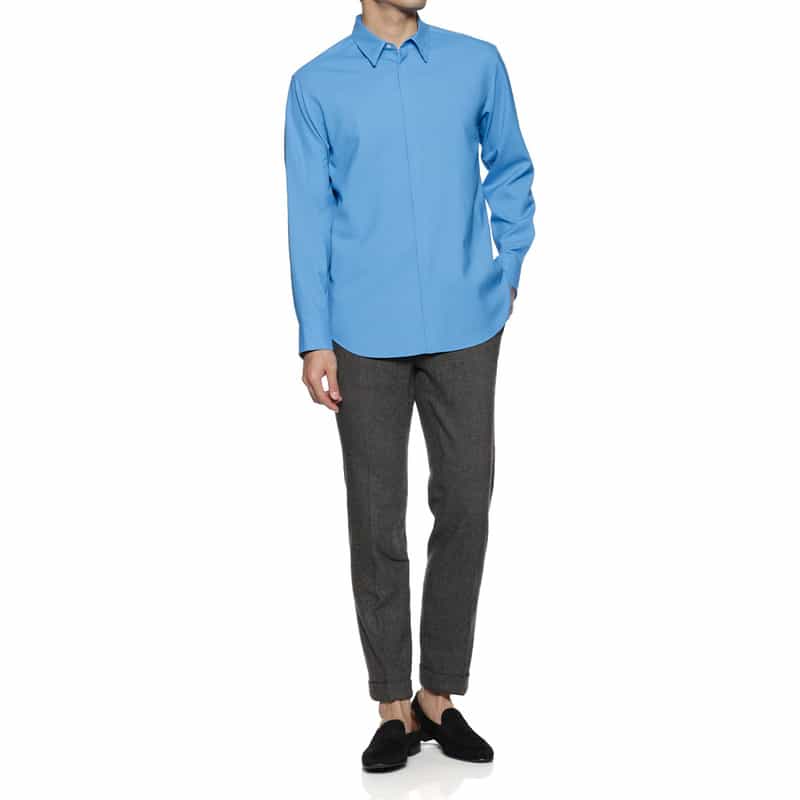 OVERCOAT OVERCOAT＜オーバーコート＞ウール バックサイドプリーツシャツ BLUE