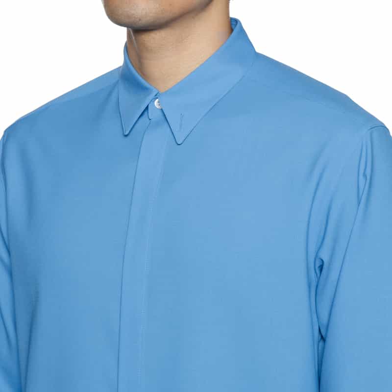 OVERCOAT OVERCOAT＜オーバーコート＞ウール バックサイドプリーツシャツ BLUE