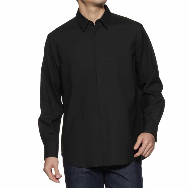 OVERCOAT OVERCOAT＜オーバーコート＞ウール バックサイドプリーツシャツ BLACK