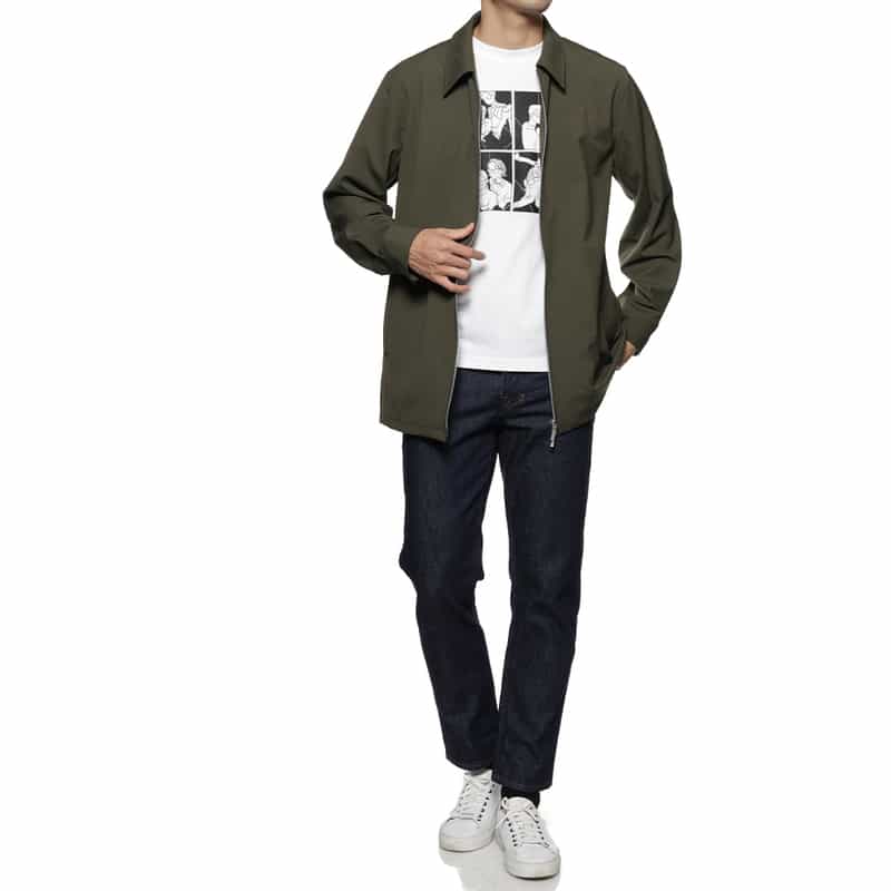 BARNEYS NEW YORK ストレッチ ジップアップシャツ KHAKI