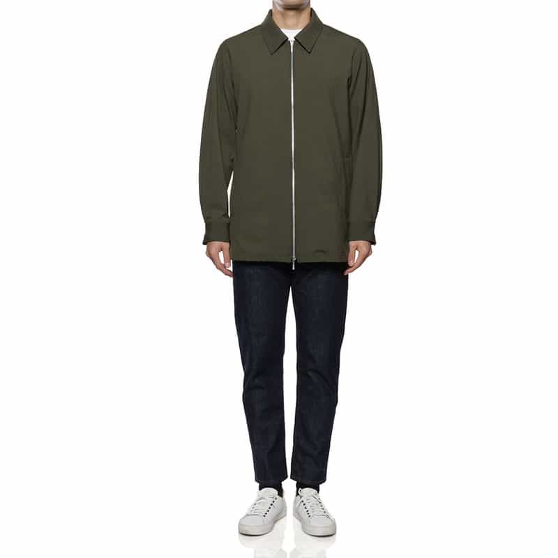 BARNEYS NEW YORK ストレッチ ジップアップシャツ KHAKI
