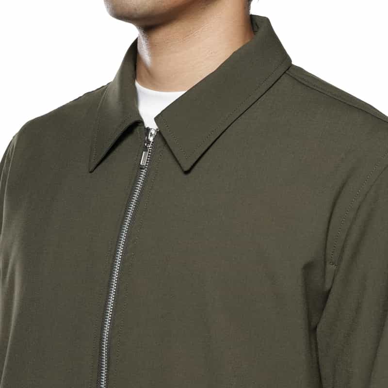 BARNEYS NEW YORK ストレッチ ジップアップシャツ KHAKI