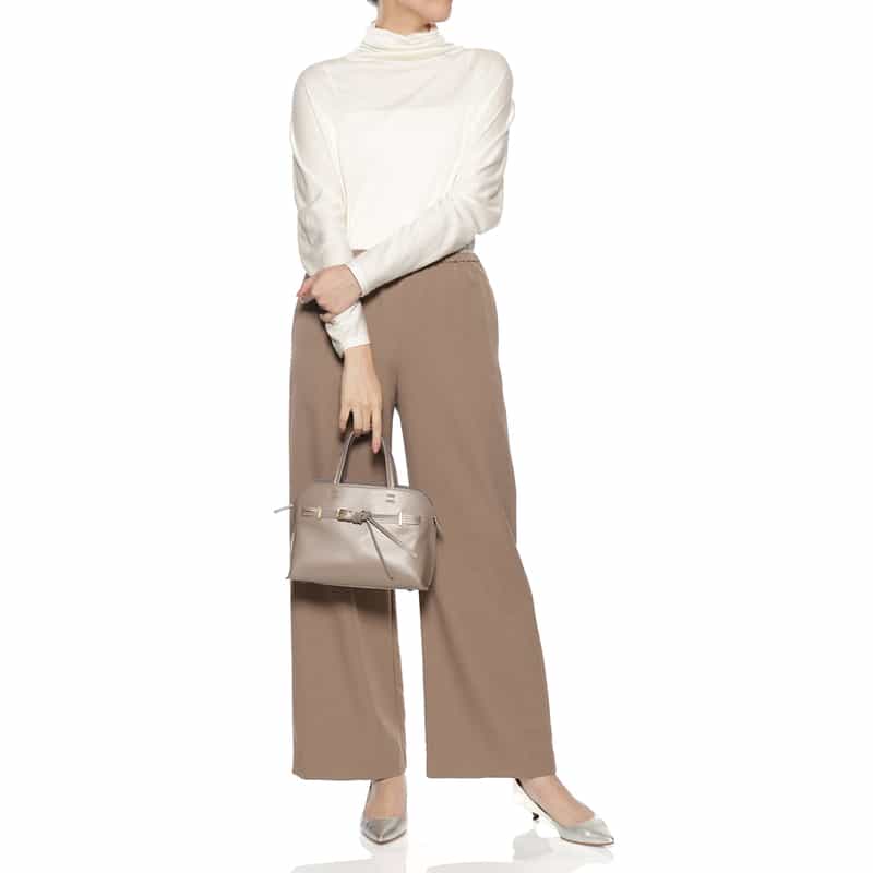 BARNEYS NEW YORK ダブルベルト ミニハンドバッグ GRAY BEIGE