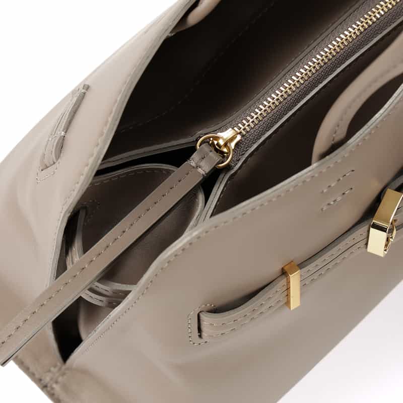BARNEYS NEW YORK ダブルベルト ミニハンドバッグ GRAY BEIGE