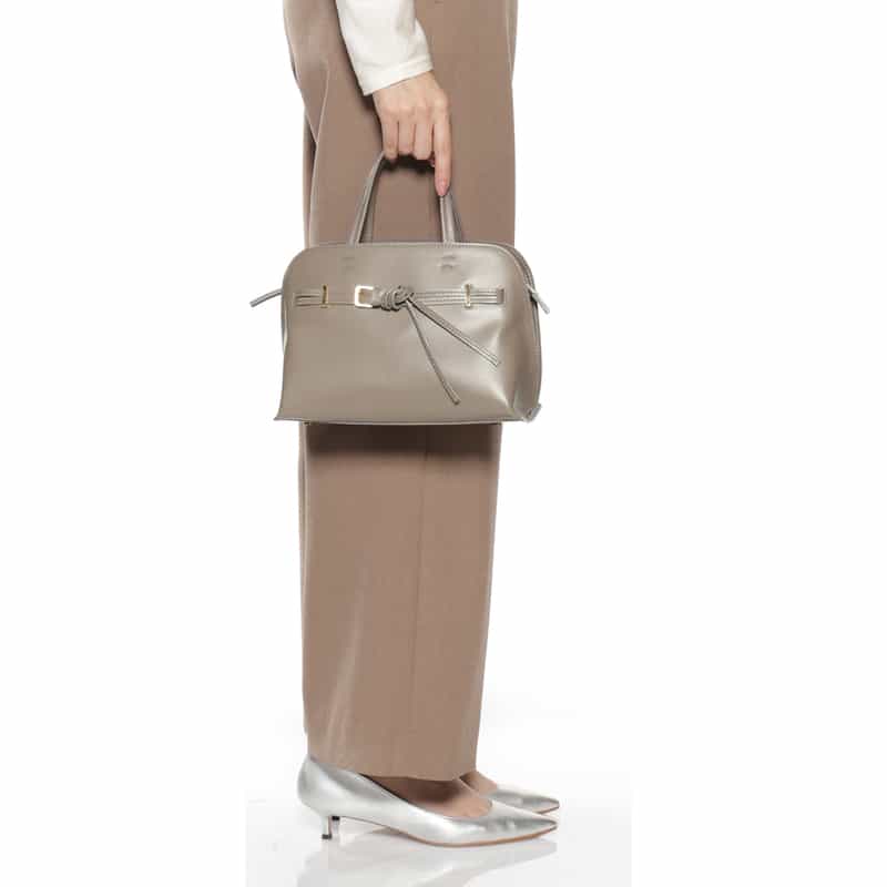 BARNEYS NEW YORK ダブルベルト ミニハンドバッグ GRAY BEIGE