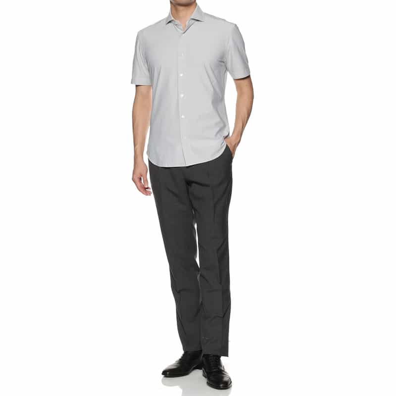 XACUS XACUS＜ザッカス＞ストライプ柄ストレッチ半袖シャツ LT GRAY