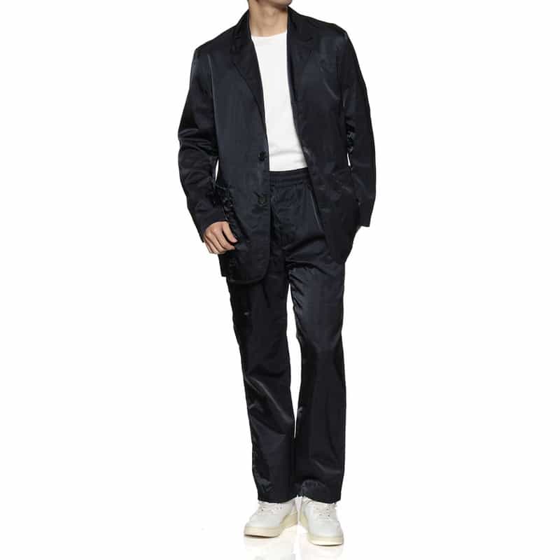 BARNEYS NEW YORK ナイロンサテン イージーパンツ NAVY