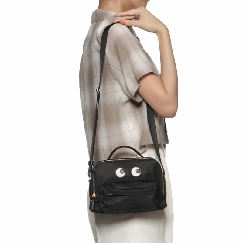 ANYA HINDMARCH ANYA HINDMARCH<アニヤ ハインドマーチ>リサイクルナイロン ミニボストンバッグ "EYES" BLACK