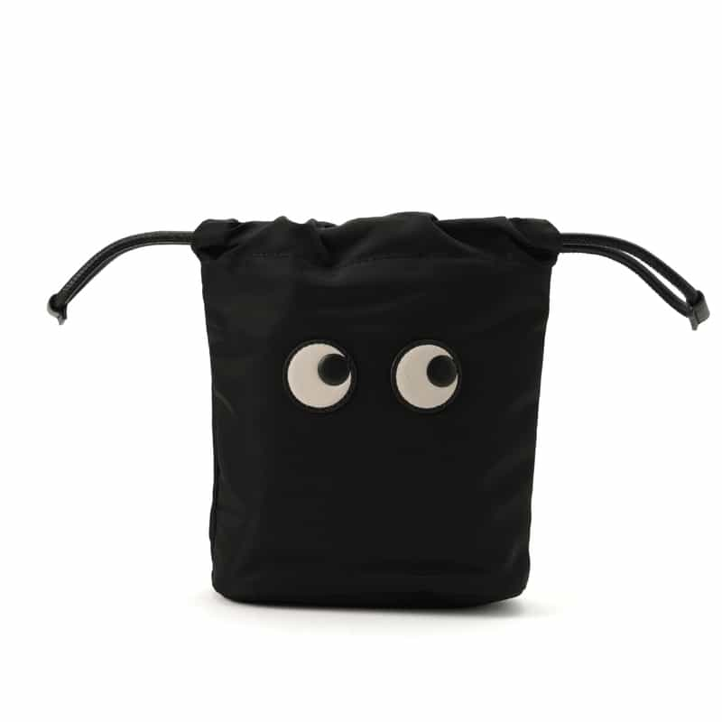 ANYA HINDMARCH "EYES" ドローストリングポーチ BLACK