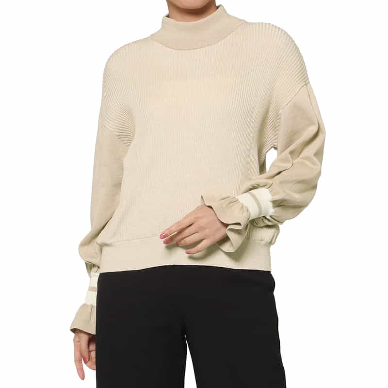 ウォッシャブル フリルスリーブ デザインニットプルオーバー