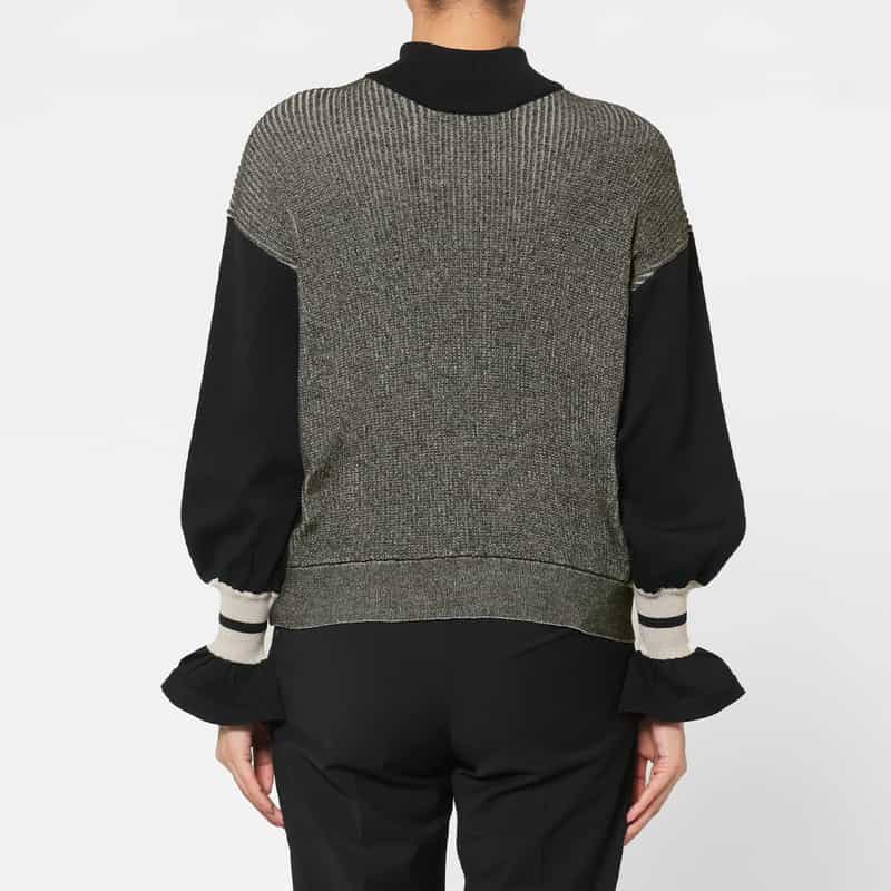 BARNEYS NEW YORK ウォッシャブル フリルスリーブ デザインニットプルオーバー BLACK