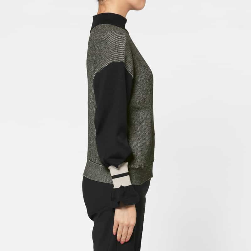 BARNEYS NEW YORK ウォッシャブル フリルスリーブ デザインニットプルオーバー BLACK