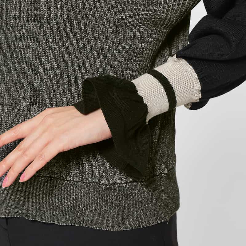 BARNEYS NEW YORK ウォッシャブル フリルスリーブ デザインニットプルオーバー BLACK