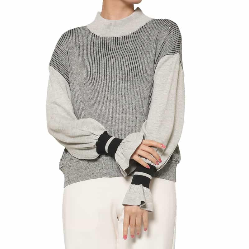 ウォッシャブル フリルスリーブ デザインニットプルオーバー