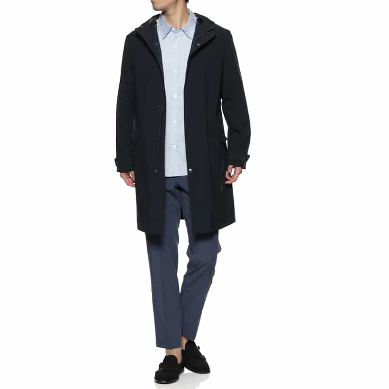 BARNEYS NEW YORK 撥水フーデッドジップアップコート NAVY