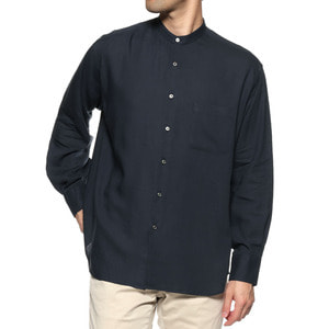 お歳暮 人気 レーヨンリネン NEW バンドカラーシャツ（2234171）｜BARNEYS トップス