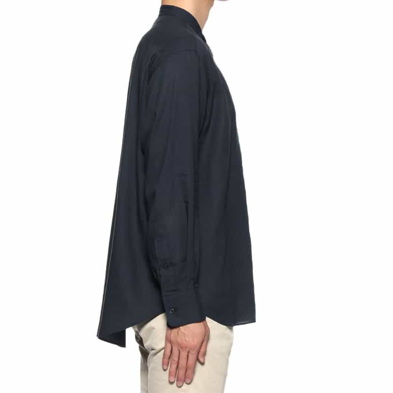 BARNEYS NEW YORK レーヨンリネン バンドカラーシャツ NAVY