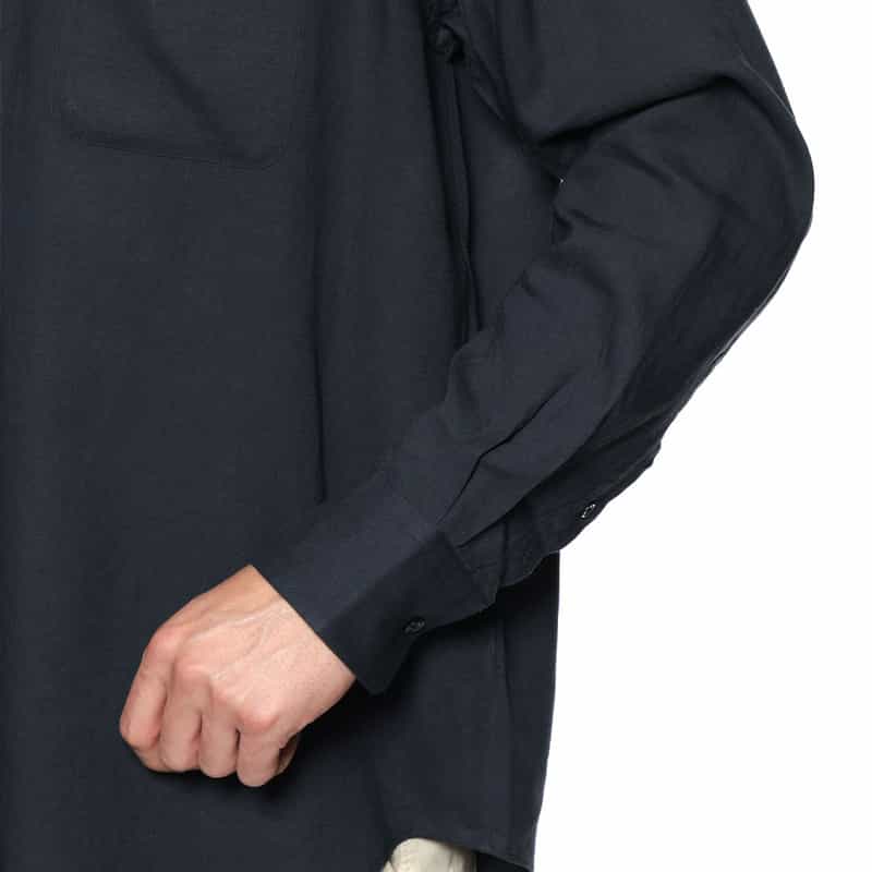 BARNEYS NEW YORK レーヨンリネン バンドカラーシャツ NAVY