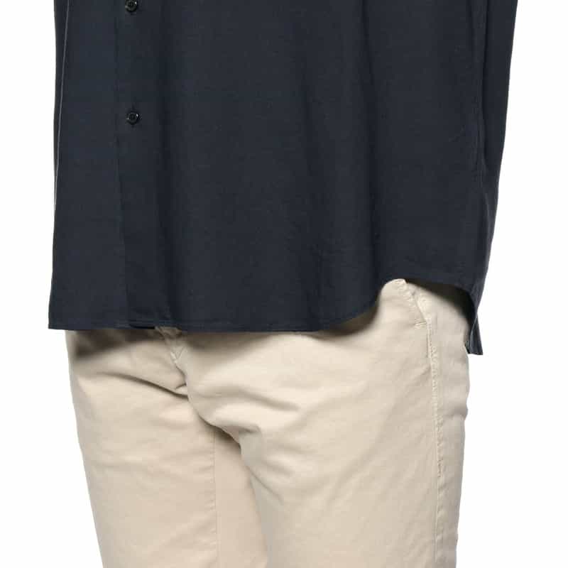 BARNEYS NEW YORK レーヨンリネン バンドカラーシャツ NAVY