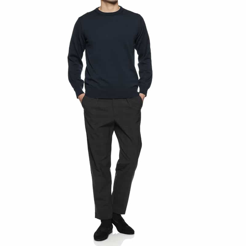 BARNEYS NEW YORK コットン クルーネックニットプルオーバー NAVY