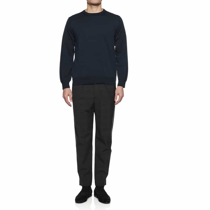 BARNEYS NEW YORK コットン クルーネックニットプルオーバー NAVY