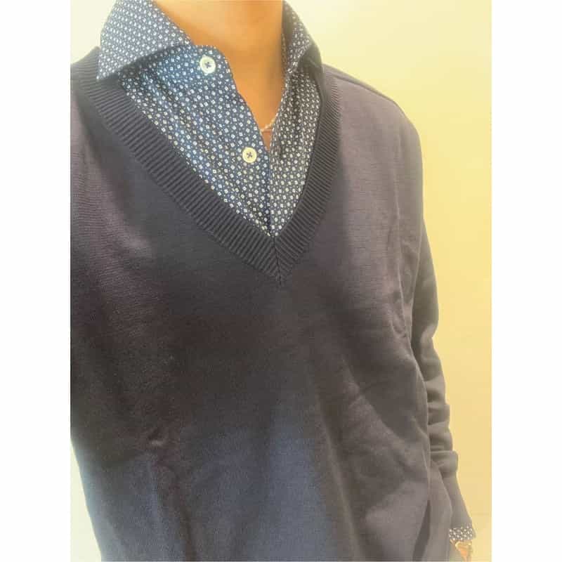 BARNEYS NEW YORK シーアイランドコットン Vネックニットプルオーバー NAVY