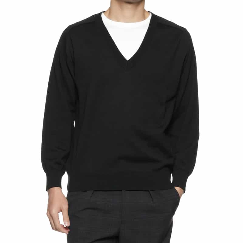 BARNEYS NEW YORK コットン Vネックニットプルオーバー BLACK