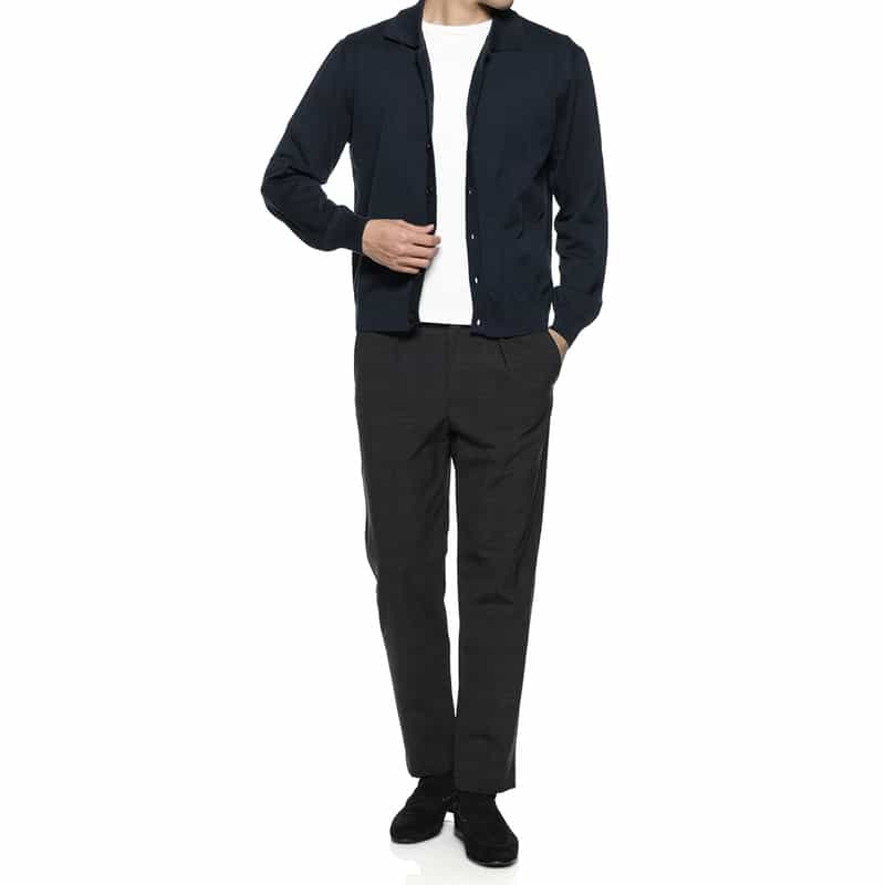 BARNEYS NEW YORK コットン ポロニットカーディガン NAVY