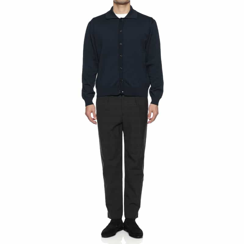 BARNEYS NEW YORK コットン ポロニットカーディガン NAVY
