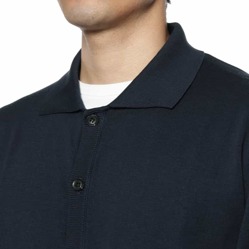 BARNEYS NEW YORK コットン ポロニットカーディガン NAVY