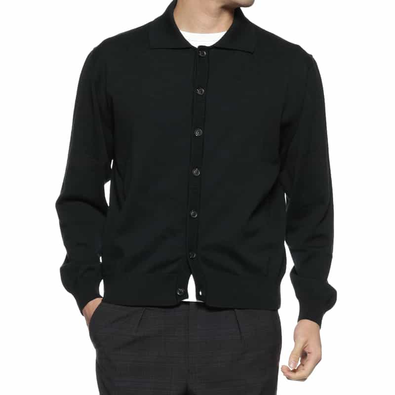 BARNEYS NEW YORK コットン ポロニットカーディガン BLACK