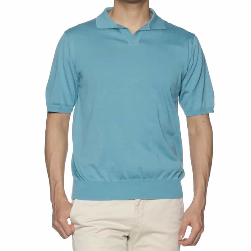 BARNEYS NEW YORK 海島綿ニットポロシャツ BLUE