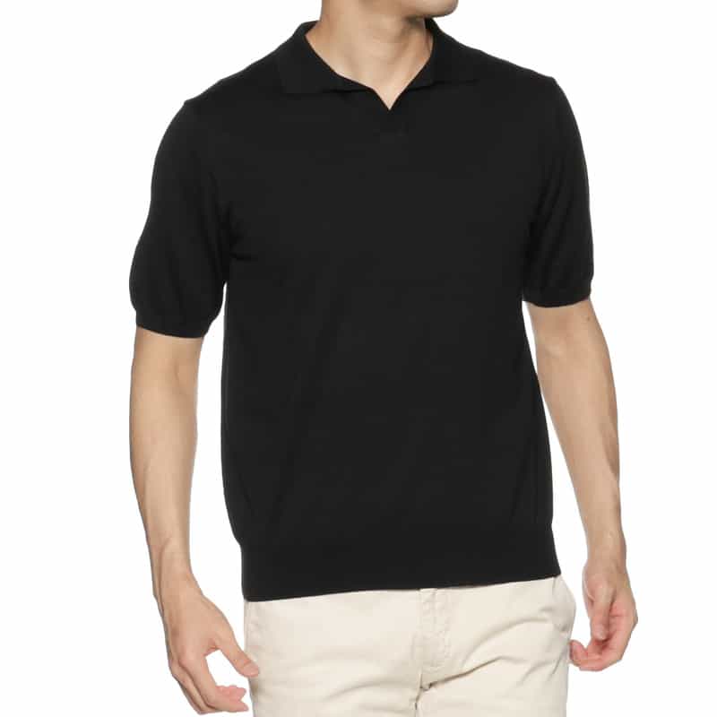 BARNEYS NEW YORK 海島綿ニットポロシャツ BLACK